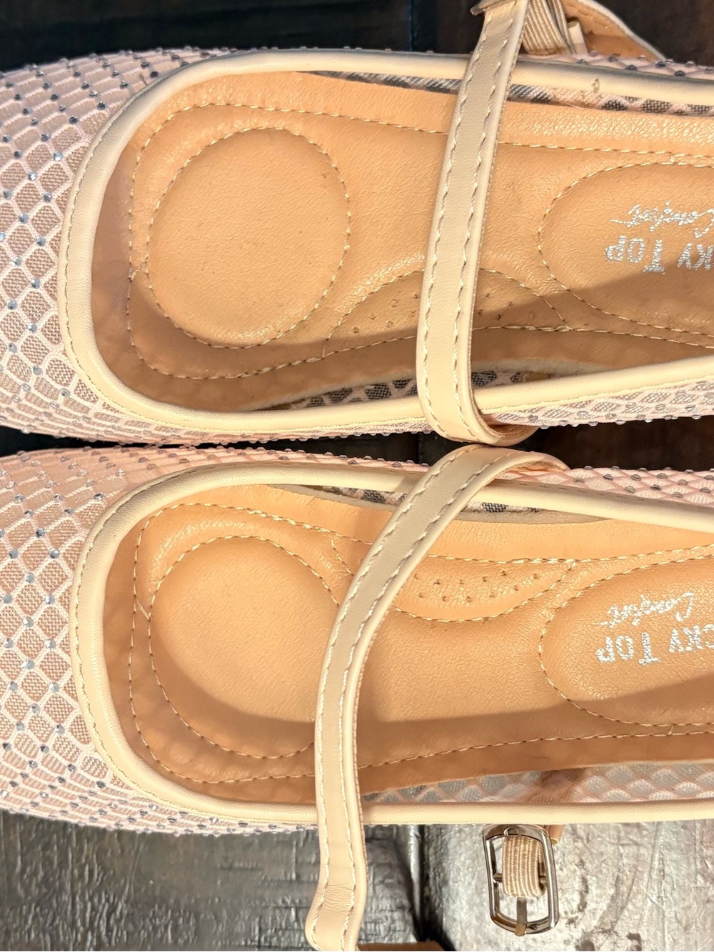 Women's Beige Mesh Ballet Flats with Strap